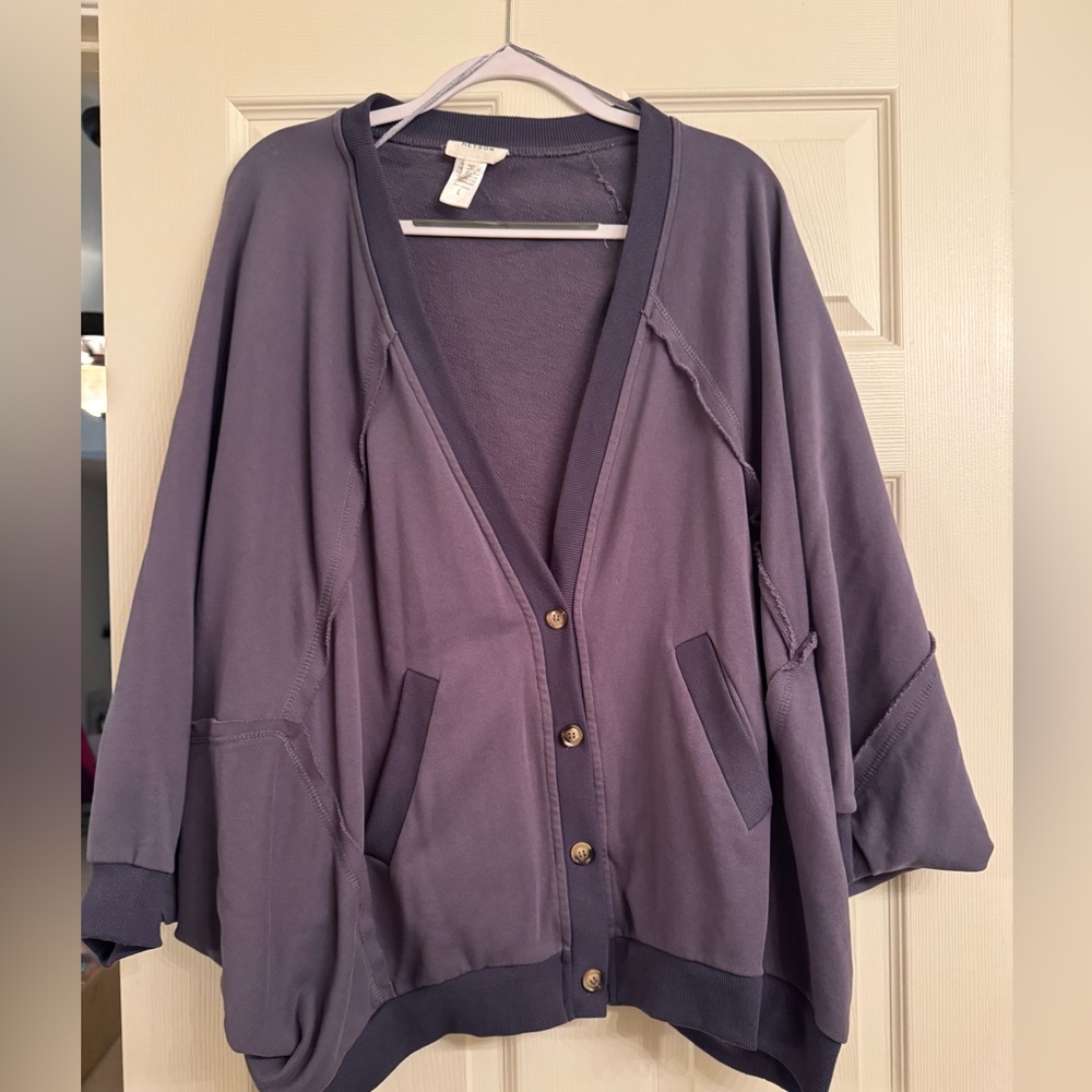 Women's Oversized Button-Front Cardigan Sweater - Slate Blue